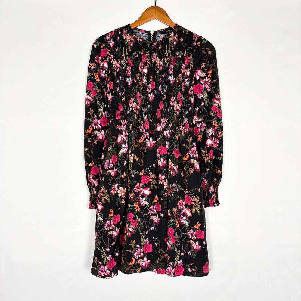 TED‎ BAKER Aerrin Dress Women Size 1 Long Sleeve Smocked Fern Forest